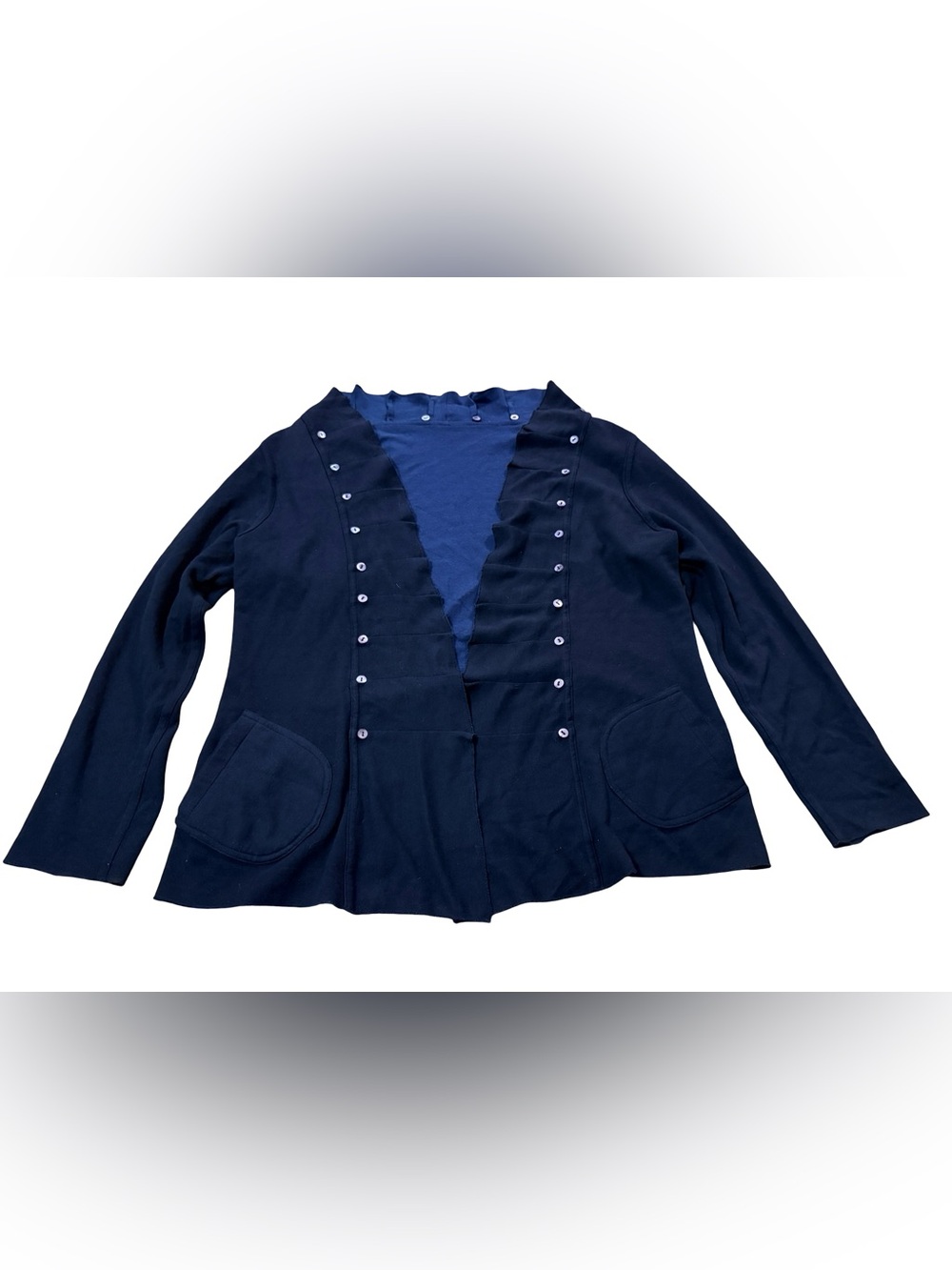 Parsley & Sage Reversible Black Navy Ruffle Button Jacket Cardigan L